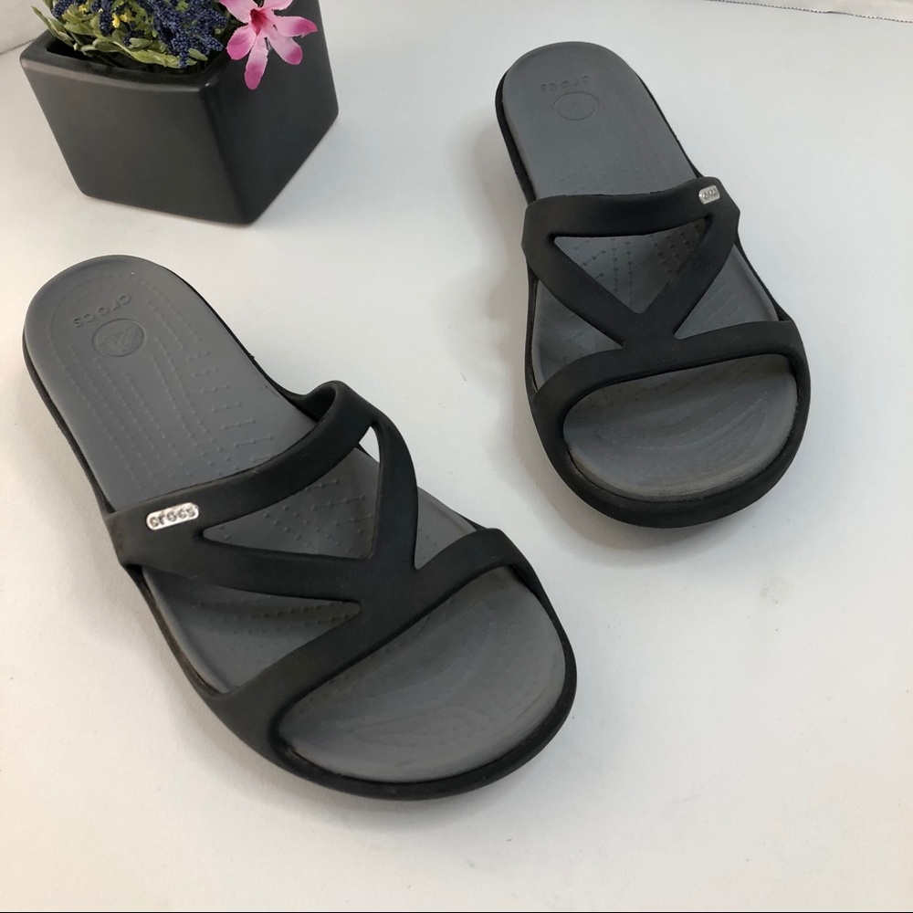 Black/grey slip on Crocs! EUC
